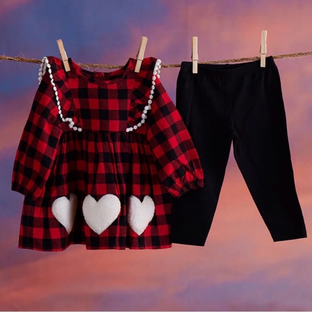 2 sets Cracker Barrel Baby Girl Red Buffalo Plaid Sherpa Size 12 month NWT